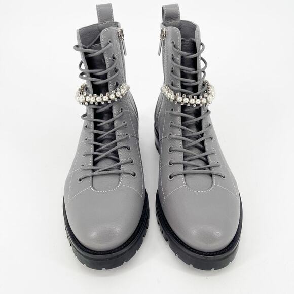 Jimmy Choo Gray Leather Cruz Flat Pearl-embellished Ankle Boots Grey IT 39.5 - Picture 6 of 16
